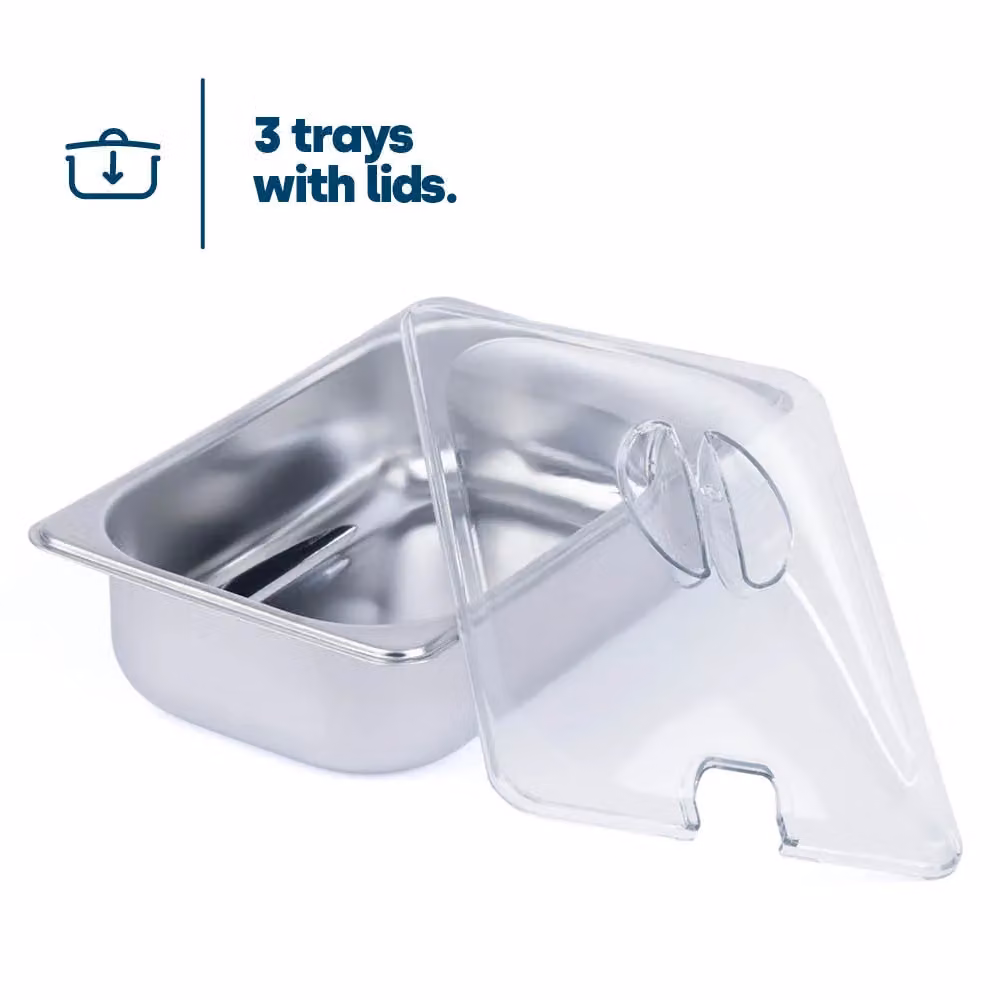 LIVIVO 3-Tray Buffet Server and Plate Warmer with Adjustable Temperature and Lids in Metallic Silver – 5