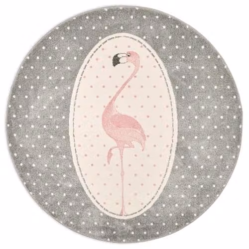 Bravich Pink and Grey Flamingo Kids Round Rug, Diameter: 120 cm