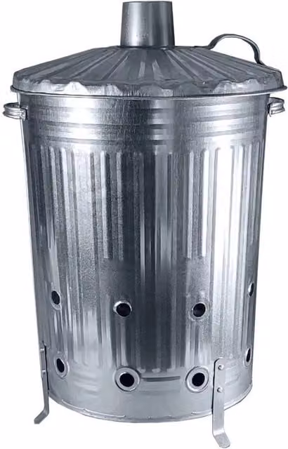 SPETLEK Large Steel Incinerator Bin with Flip Lid in Silver, H 90 cm x W 76 cm x D 46 cm