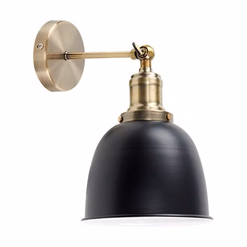 ValueLights Wilhelm Industrial Retro Wall Light with Black Dome Shade in Gold and Black Metal – 1
