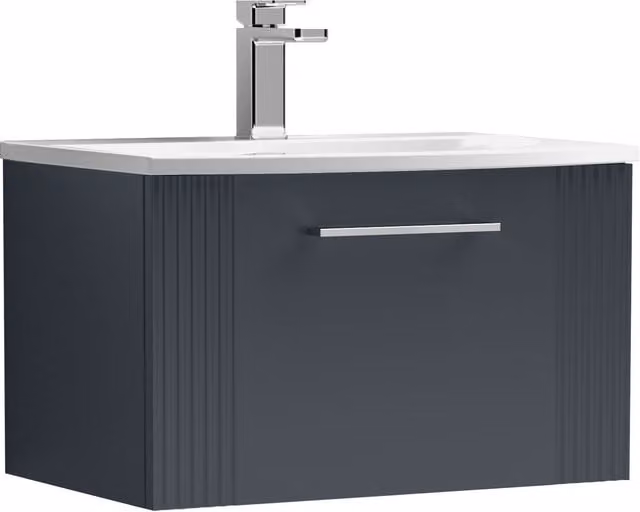 Balterley Wall Hung 1 Drawer Vanity Unit with Curved Basin, Satin Dark Grey, Width: 60 cm – 1