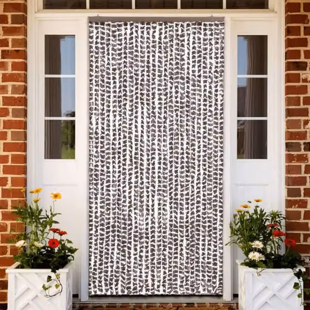 Berkfield Home Chenille Insect Curtain in Beige and White, W/H: 100 x 220 cm