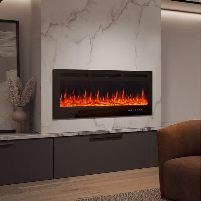Livingandhome Black Recessed or Wall-Mounted Electric Fireplace, Width: 130 cm