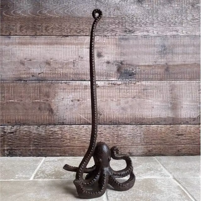 SPETLEK Cast Iron Octopus Shaped Freestanding Toilet Paper Holder in Brown
