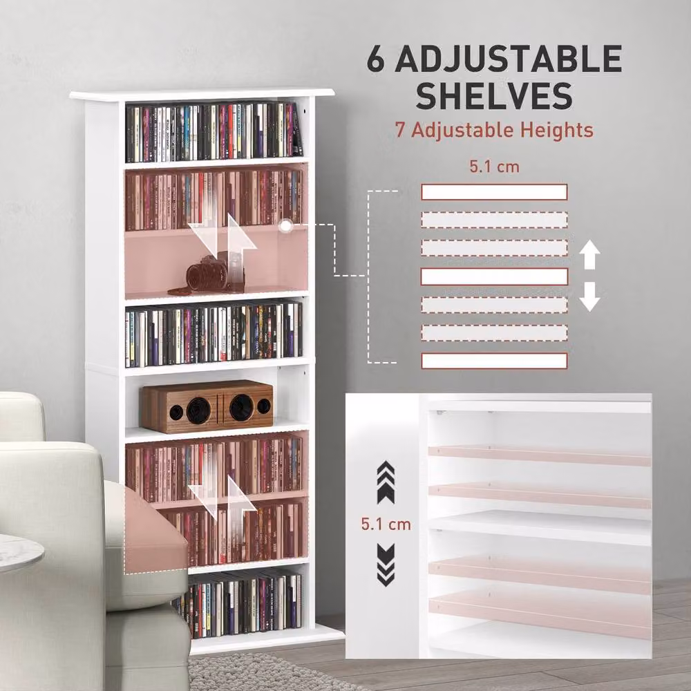 EONLION White Matt Freestanding Storage Unit with Adjustable Shelves and Media Compartments – 3