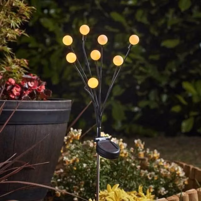 Marco Paul Solar 8 Stem LED Garden Stake Light with Warm White Sphere in Black