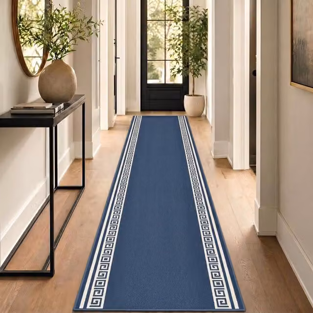 Bravich Greek Key Hallway Runner, Blue, Width: 91 cm