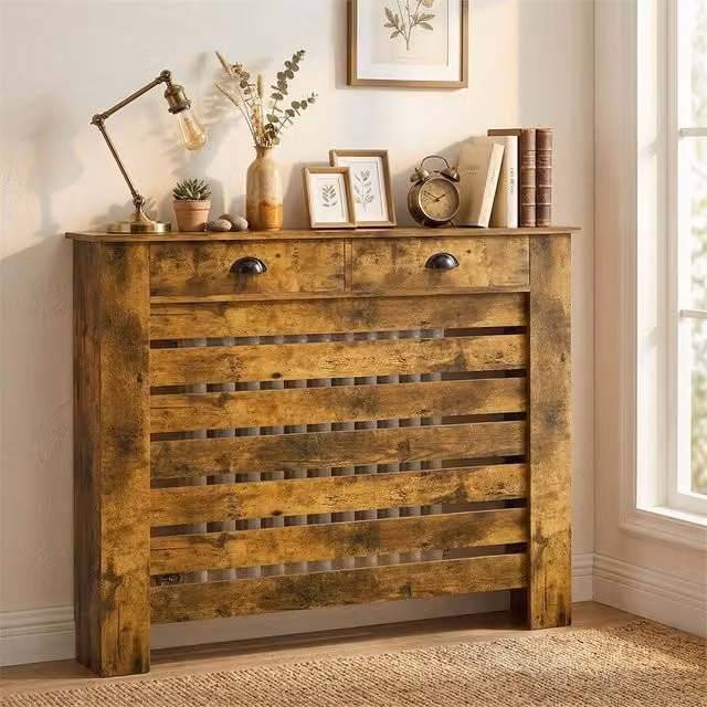 PAWNORA Rustic Brown MDF Heating Radiator Cover, W/D/H: 111 x 19 x 95.5 cm