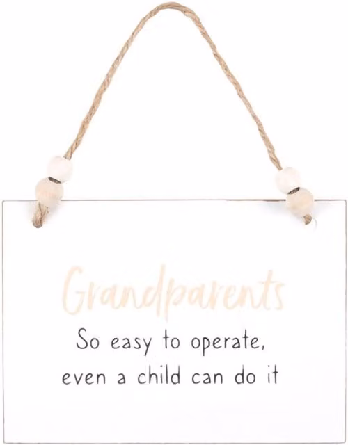 KDMK White Wooden Grandparents Hanging Sign with Typography and Beads