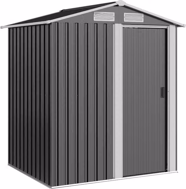 Outsunny Metal Garden Storage Shed with Floor Foundation and Sliding Door, Grey