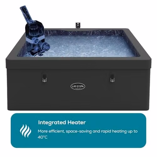 Lay-Z-Spa Stockholm Square Inflatable Hot Tub, Grey, 4-6 Person with Wifi App Control – 4