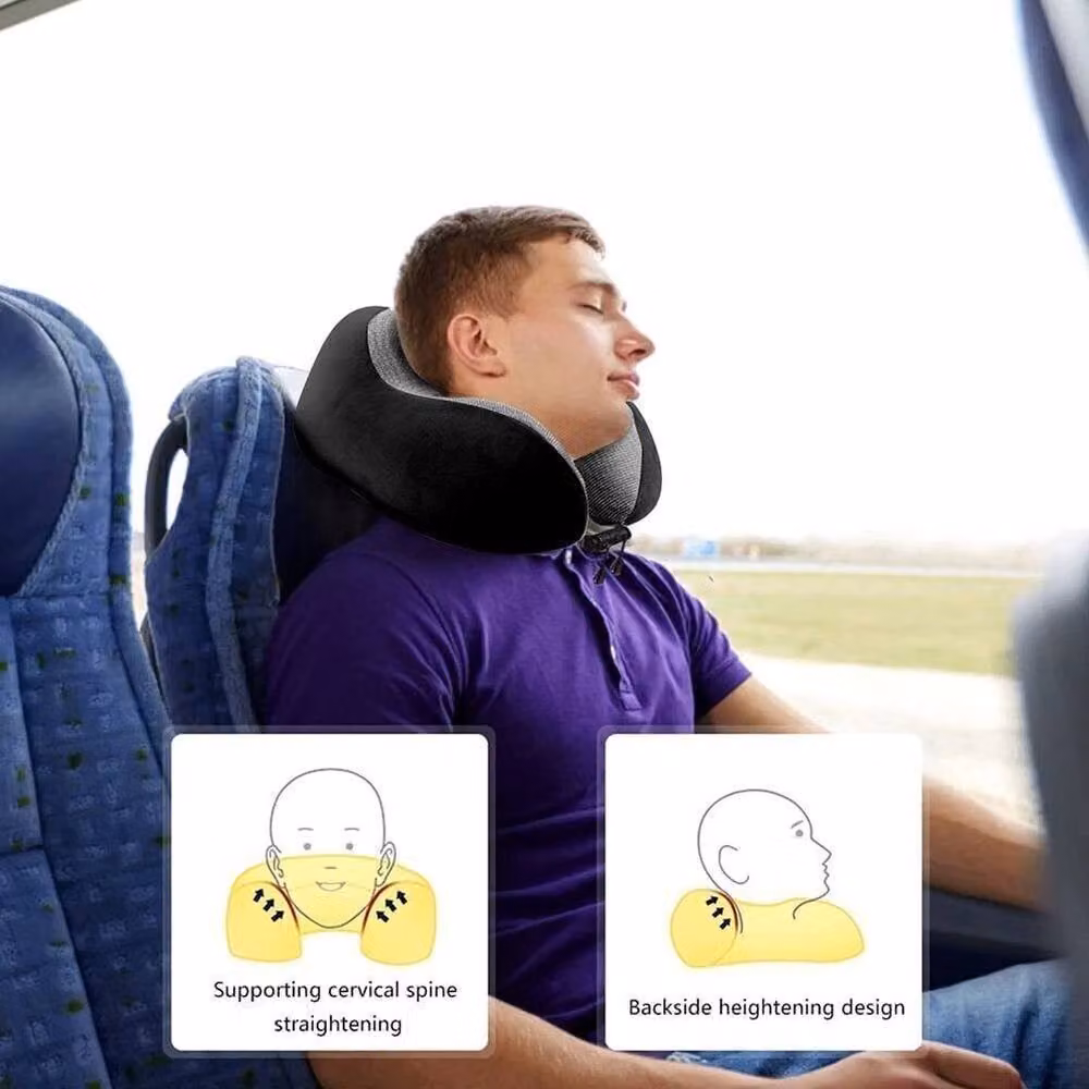 KORVIXA Black U-Shaped Memory Foam Travel Neck Pillow with Removable Breathable Velours Cover – 2