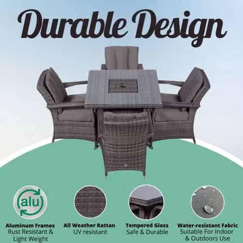 Thats Furniture Arizona 4 Seater Square Rattan Garden Dining Set with Ice Bucket Drinks Cooler in Grey, W/D/H: 90 x 90 x 74 cm – 3