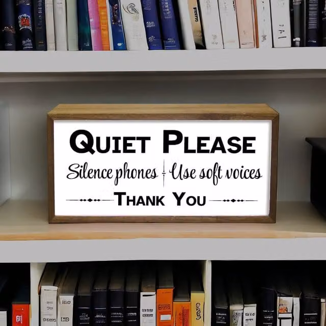 Echo Three LED Quiet Please Sign Light Box in Brown Wood