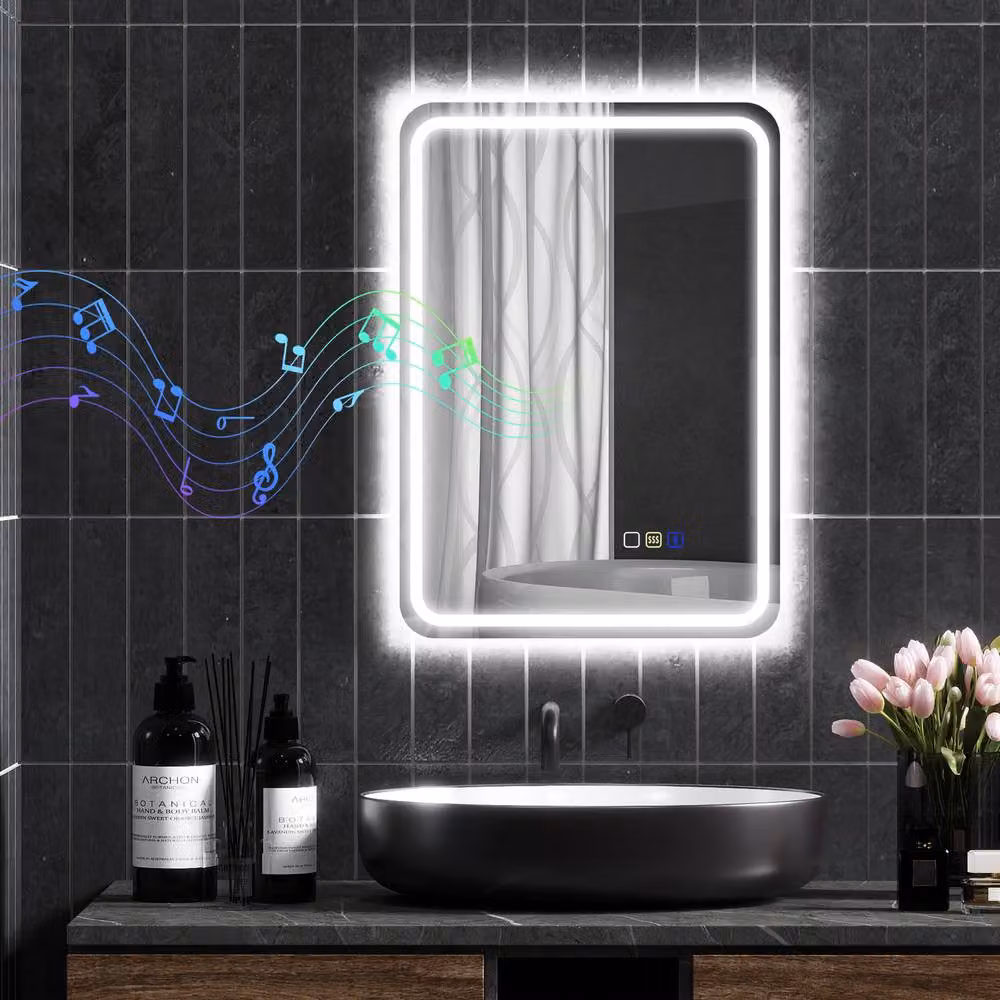 STILVORA Bluetooth Bathroom Mirror with LED and Clock Display in Silver, W/D/H: 70 x 50 cm – 3
