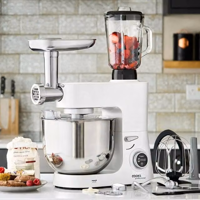 Cooks Professional Multi-Function 8L Digital Stand Mixer 1800W with Digital Display and Sausage Stuffer, White – 1