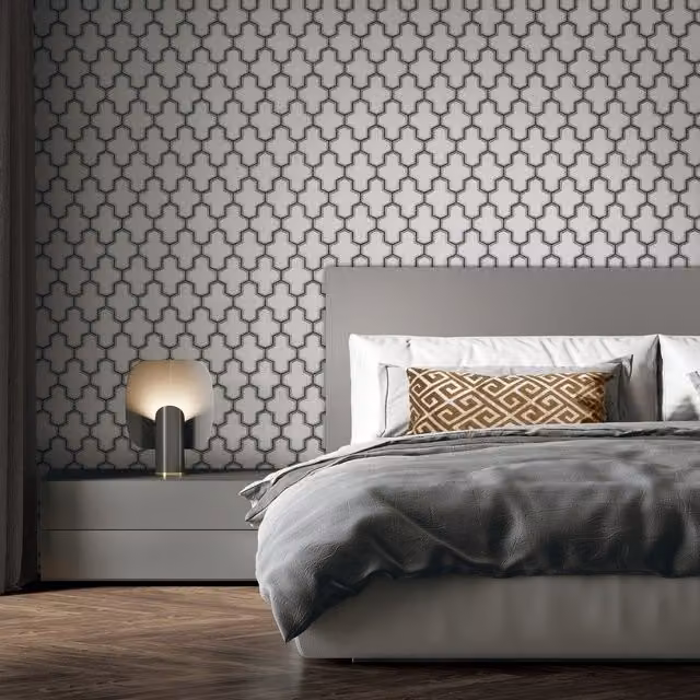 Debona Geometric Art Deco Vinyl Wallpaper in Black, White and Silver