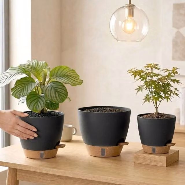 EONLION Black Self Watering Indoor Plant Pots, 3 Piece Set