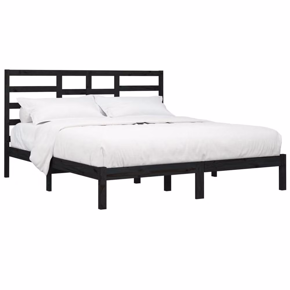 Berkfield Home Modern Black Solid Pine Wood Bed Frame W/D/H: 200 x 200 cm – 3