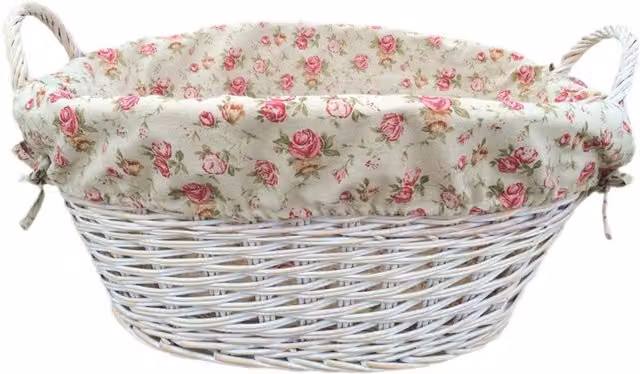 Red Hamper Oval Wicker Laundry Basket with Removable Cotton Lining in Brown, Grey and White