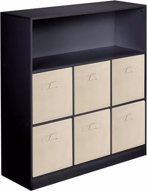 URBNLIVING 7 Cube Wooden Storage Unit and Bookcase in Black and Beige