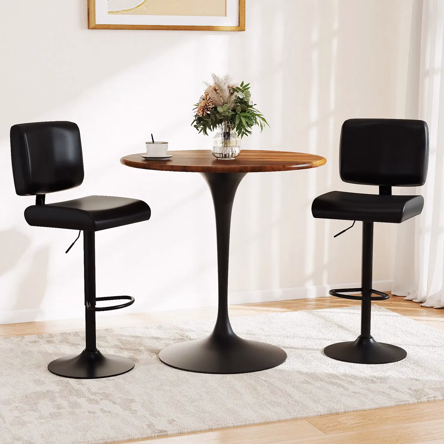 Gymax Set of 2 Modern Black Swivel Bar Stools with Adjustable Height and Synthetic Leather Upholstery – 4