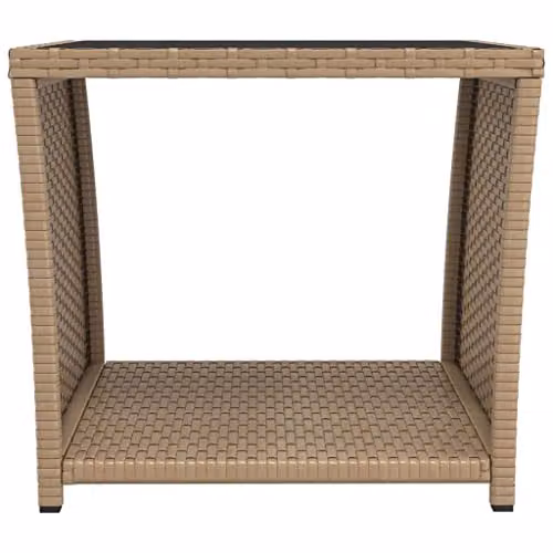 vidaXL Modern Beige Poly Rattan Garden Tea Table with Tempered Glass Top, W: 45 cm, D: 45 cm, H: 40 cm – 4