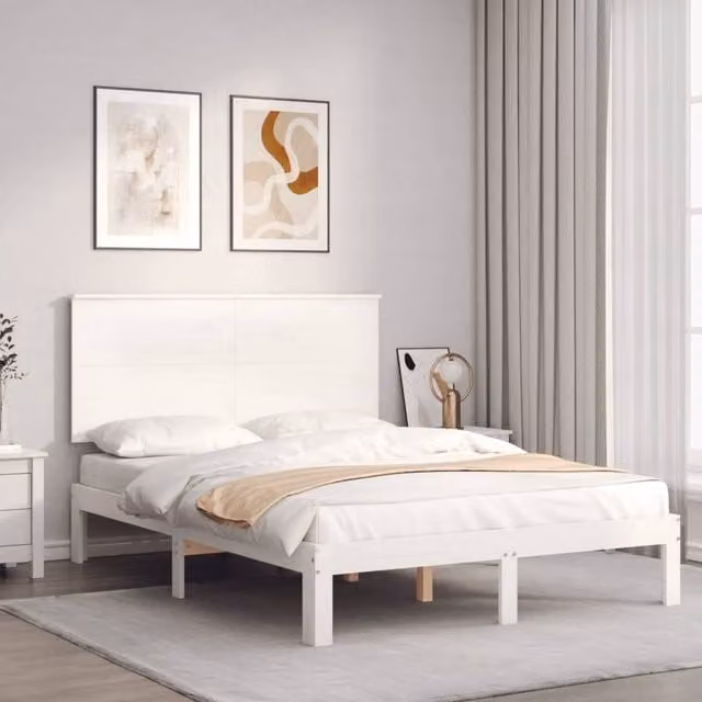 Berkfield Home Small Double Solid Wood Pine Bed Frame in White