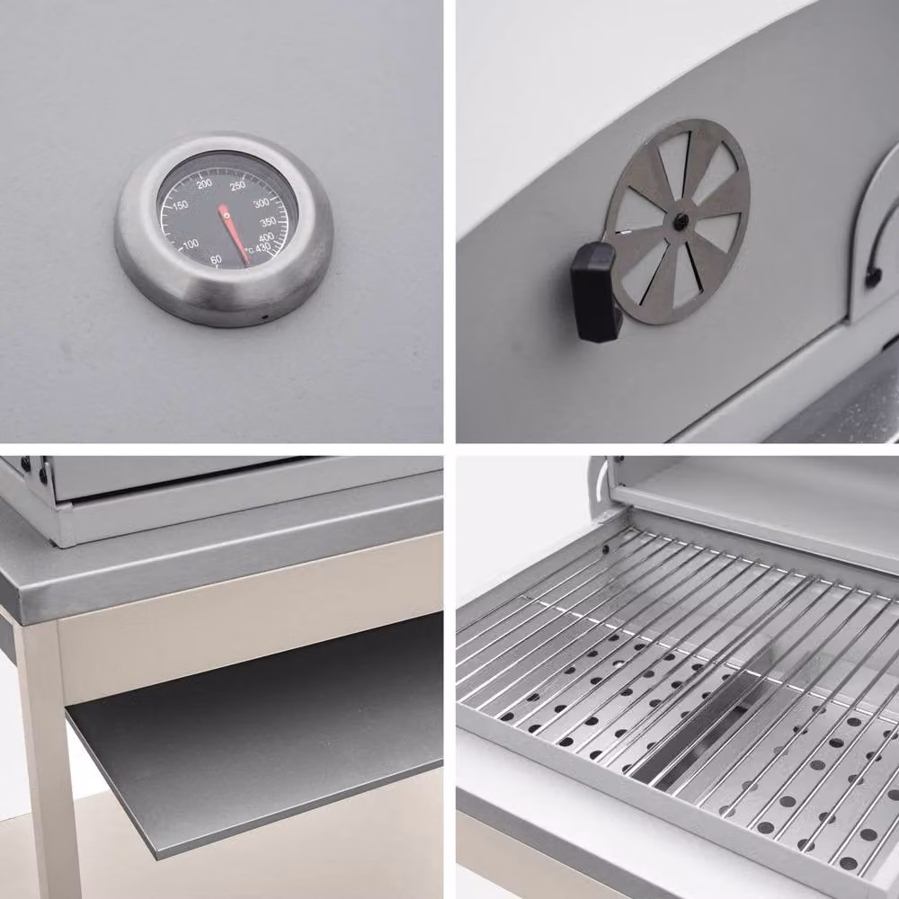 Sweekeek Charcoal Barbecue Grill in Beige with Stainless Steel Shelves and Thermometer – 3