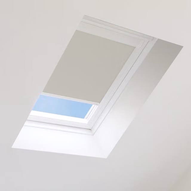 Bloc Blinds Thermal Insulating Blackout Skylight Blind for Velux Roof Window, Light Grey, White Frame, W: 116 cm