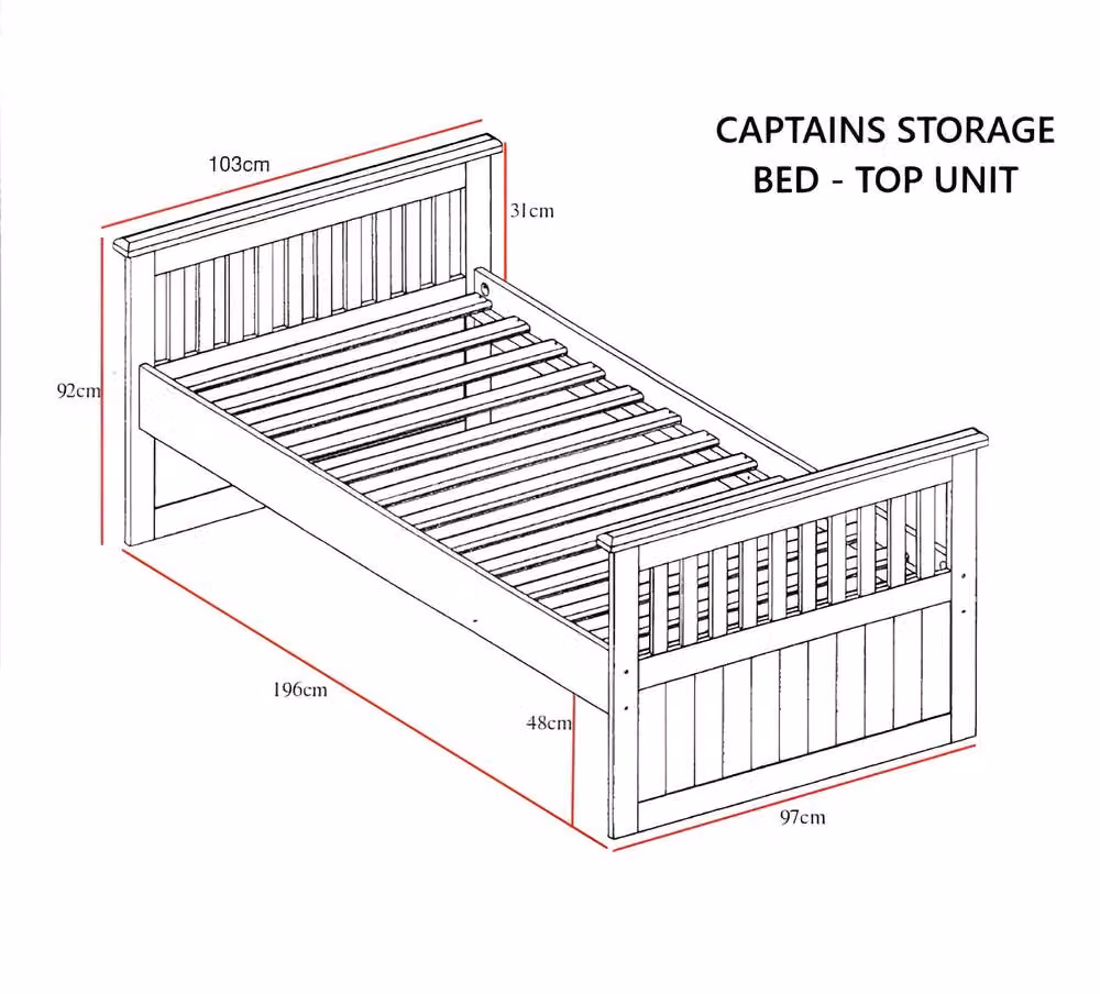 Captains Solid Wood Single Storage Bed with 4 Drawers and Cupboard in Waxed White Pine – 2