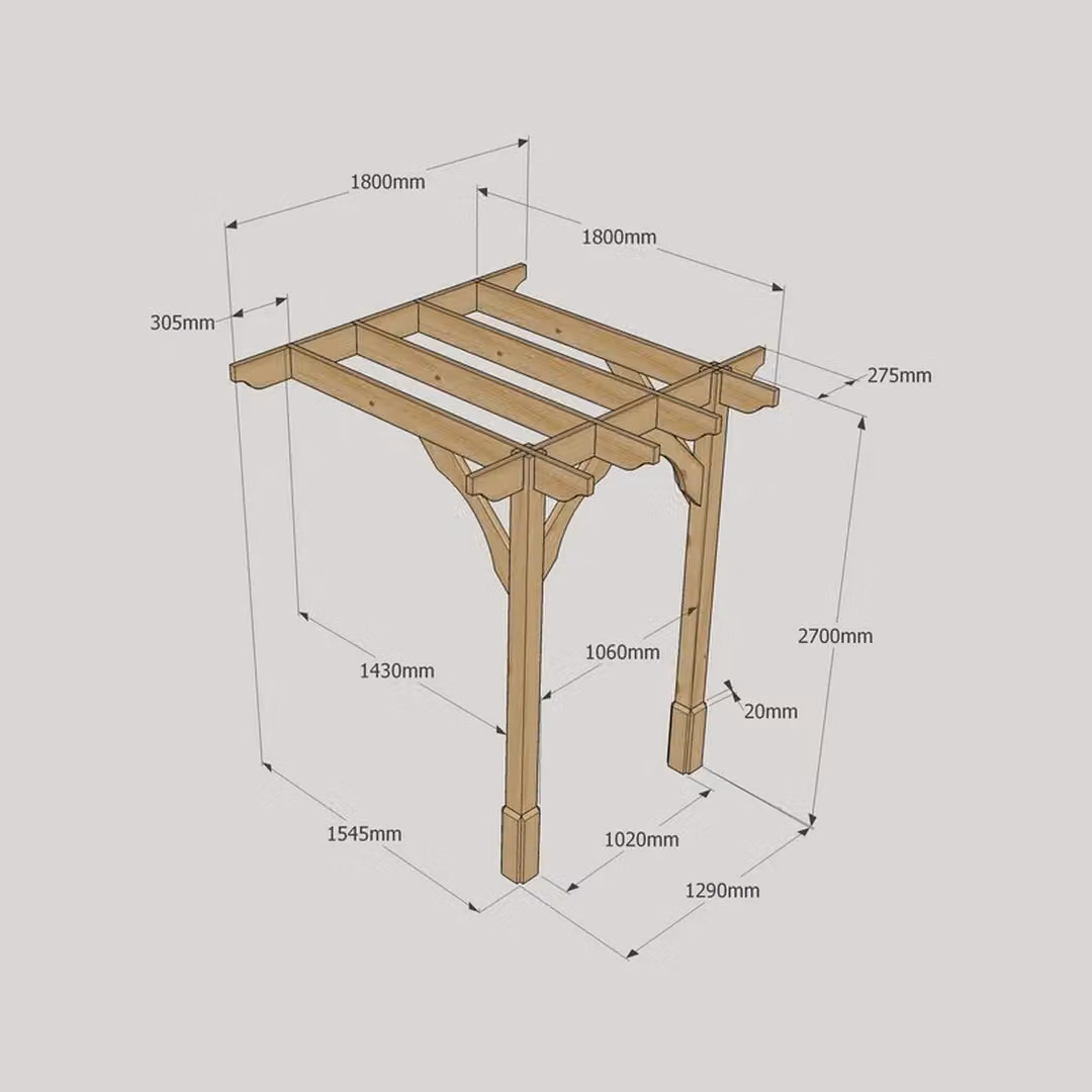 Rutland County Garden Furniture Ltd Wall Mounted Premium Lean-to Pergola in Rustic Brown Wood, W: 180 cm, D: 180 cm, H: 270 cm – 5