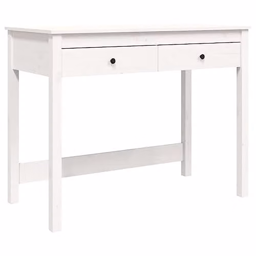 vidaXL Rustic White Computer Desk with Drawers in Solid Pine Wood, W/D/H: 100 x 50 x 78 cm
