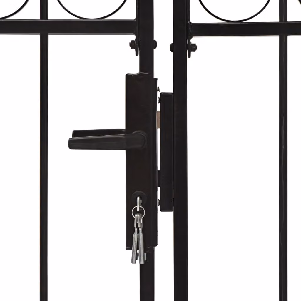 Berkfield Home Black Steel Double Swing Fence Gate with Arched Top, W: 300 cm, H: 150 cm – 2