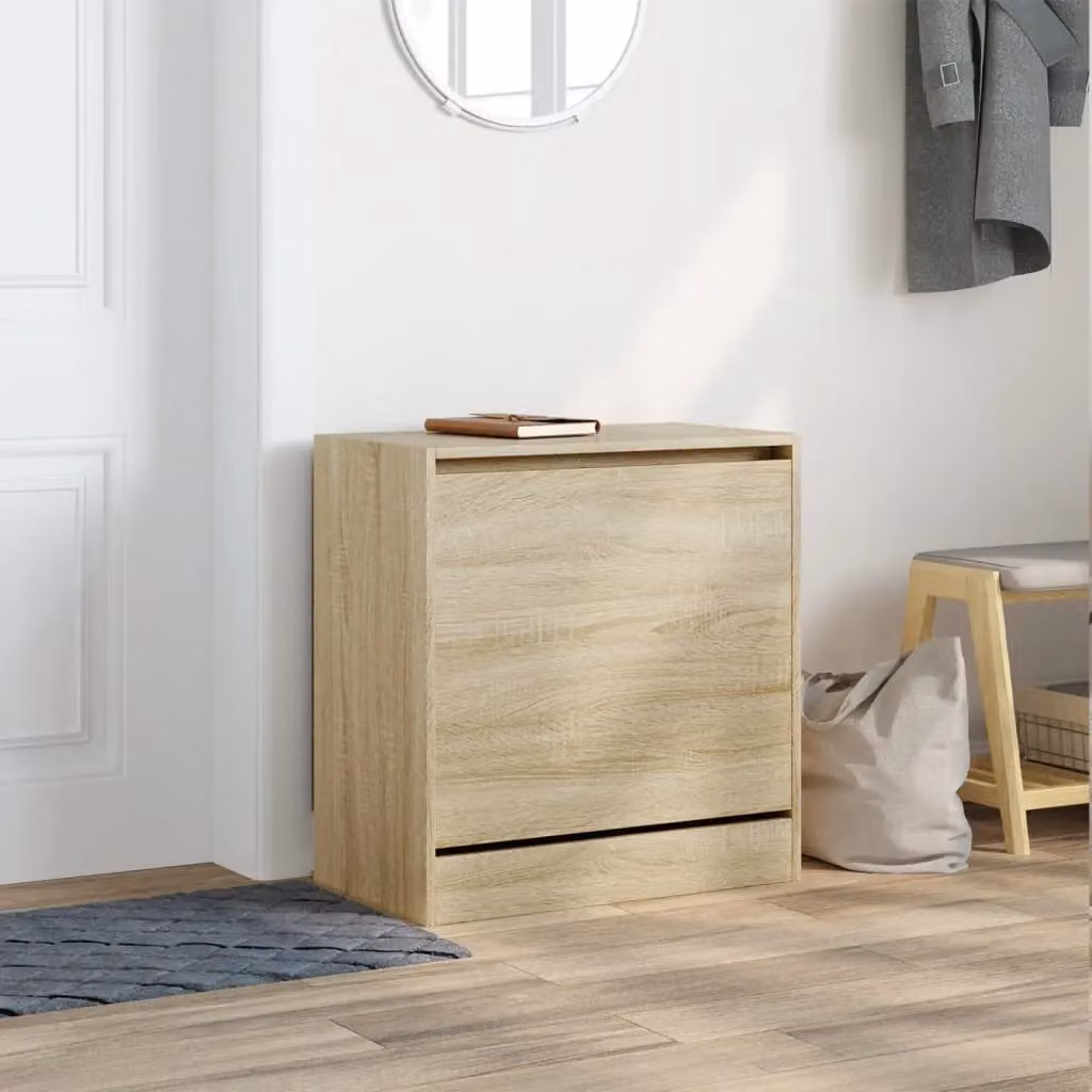 Berkfield Home Sonoma Oak Shoe Cabinet in Brown, W/D/H: 60 x 34 x 63.5 cm – 2
