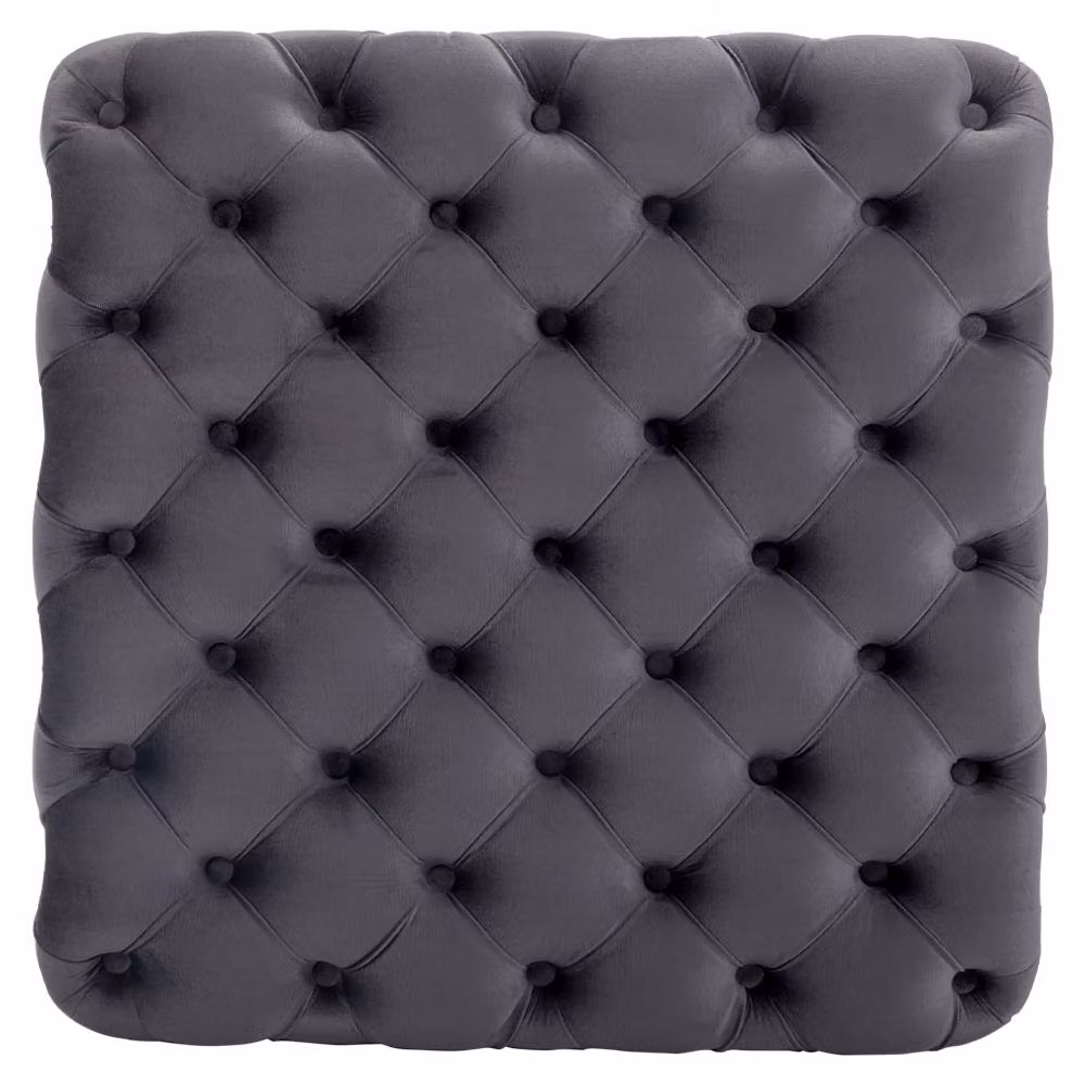 Garden Sanctuary Grey Velvet Upholstered Square Buttoned Footstool – 3