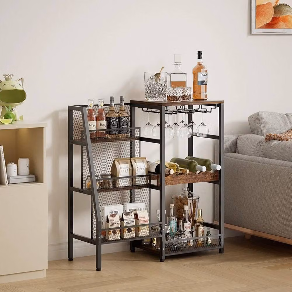 FORGEVIO Industrial Corner Wine Rack and Rustic Drinks Display Cabinet in Multicolour, W/D/H: 30 x 30 x 80 cm – 4