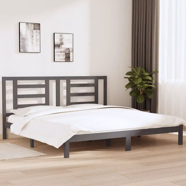 Berkfield Home Grey Solid Wood Pine Bed Frame W/D/H: 200 x 200 cm