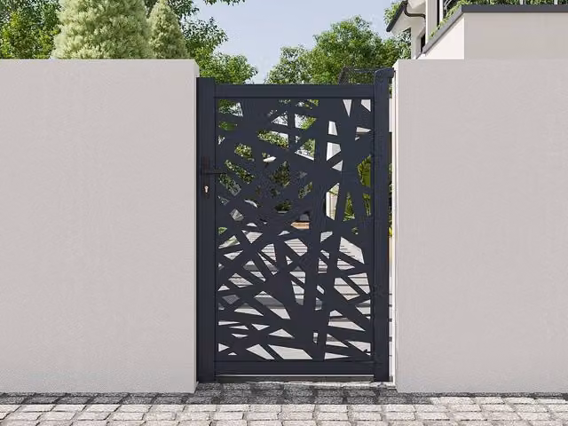 Vente-unique Aluminium Single Swing Gate with Laser-Cut Geometric Pattern in Grey, W: 103 cm, H: 166 cm