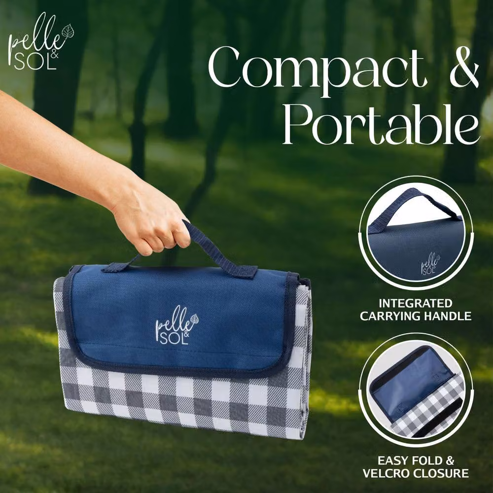Pelle & Sol Foldable Waterproof Picnic Blanket in Blue and Yellow, W/D/H: 200 x 140 x 1 cm – 4