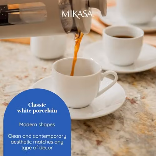 Mikasa Chalk Set of 2 White Porcelain Espresso Cups and Saucers, 90ml – 3