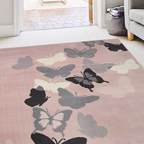 Modern Style Rugs Colourama Butterfly Rug in Blush Grey and Pink, W/D: 80 x 150 cm – 1