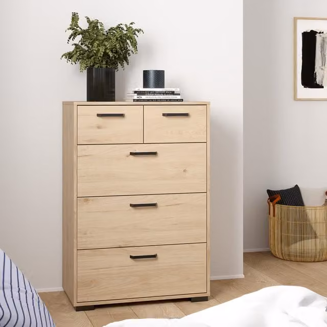 Furniture To Go Sofia 3 Drawer Chest in Jackson Hickory Brown and Beige Wood