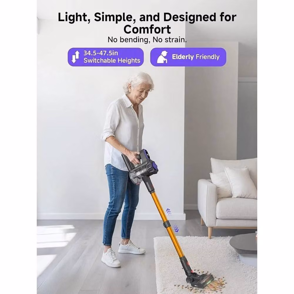 FLAVORA Cordless Bagless Vacuum Cleaner with Anti-Tangle Roller and LED Headlight for Pet Hair, Purple – 2
