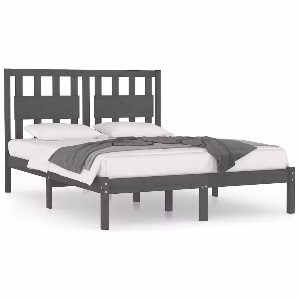 Berkfield Home Grey Solid Wood Pine Bed Frame W/D/H: 200 x 200 cm – 2