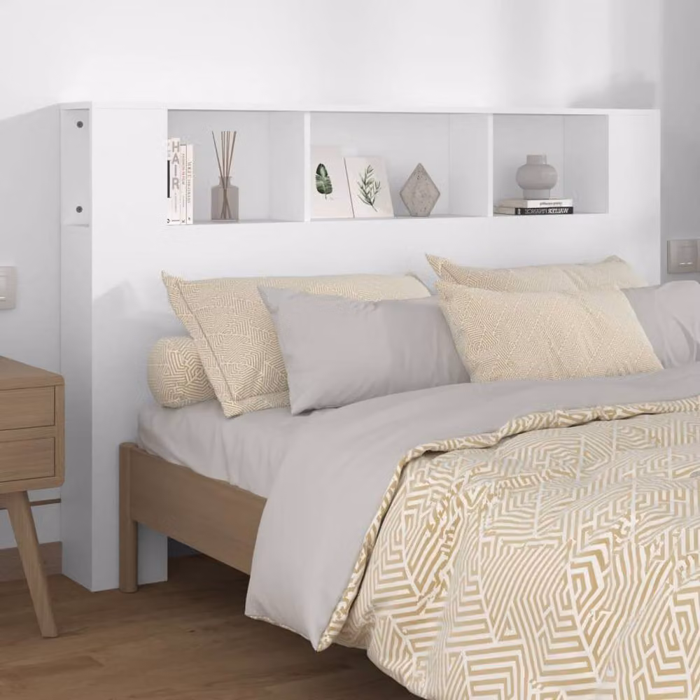 Berkfield Home Modern White Wall-Mounted Headboard Cabinet with Integrated Shelf, W: 160 cm, D: 18.5 cm, H: 104.5 cm – 2