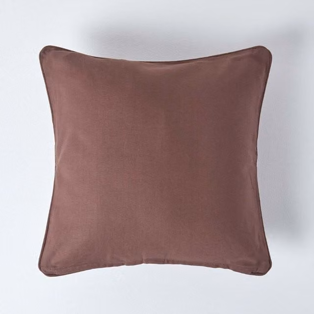 Homescapes Plain Cotton Square Cushion Cover, Brown, W/D/H: 30 x 30 x 30 cm
