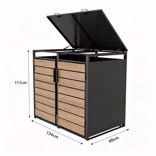 Nicoman Double Bin Store Metal Garden Shed with Wood-Effect Slatted Doors in Anthracite Grey – 2