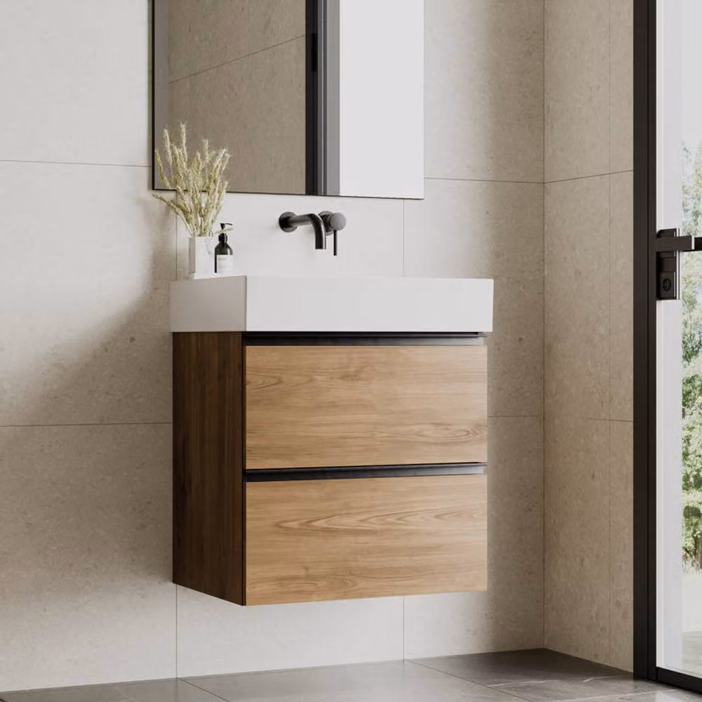 Banyetti Akiro 600mm Wall-Hung Vanity with Veneto 0 TH Basin in Light Brown Walnut – 3