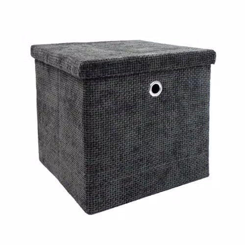 JVL Metro Foldable Fabric Storage Box with Lid, Black, W: 30.0 cm, D: 28.0 cm, H: 30.0 cm – 1